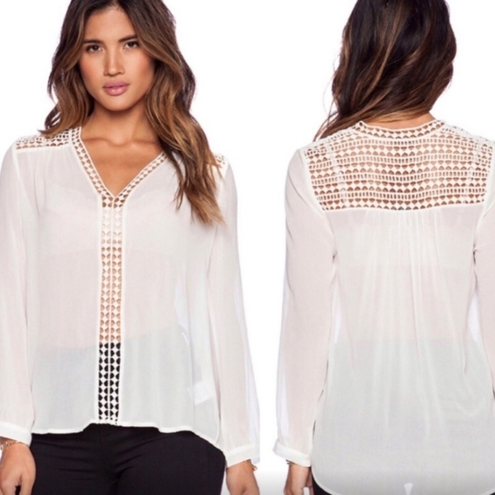 Joie Cutout-Trim Ivory Silk Pullover Blouse - Size M